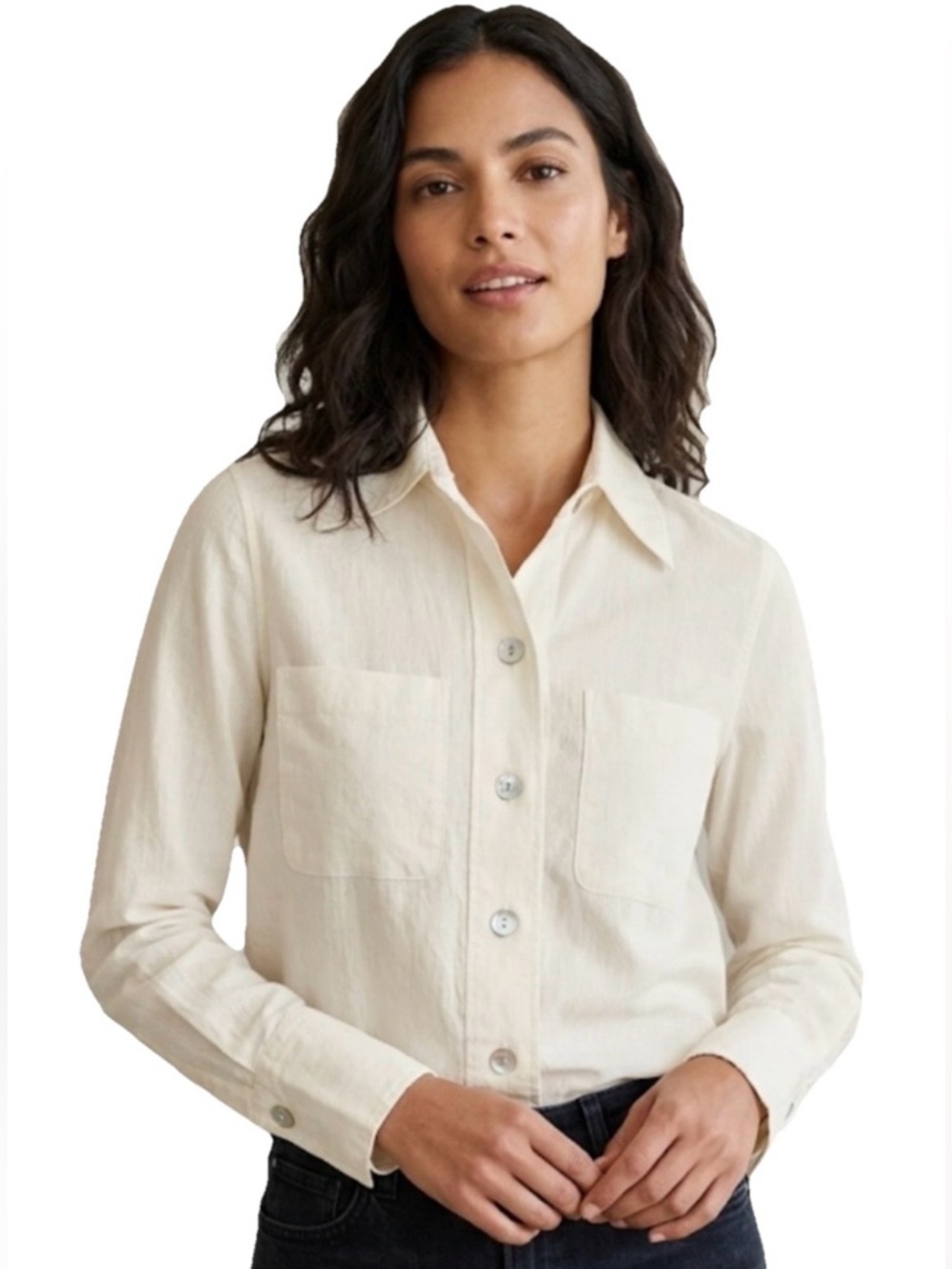 Vince Ivory Button-Front Double Povket Women’s Cream Shirt Size 00